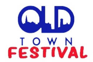 Old Town Festival logo; the event name with building silhouettes in some of the letters'