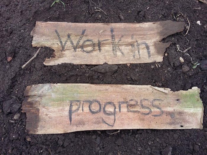 Sign, reads 'Work in progress'