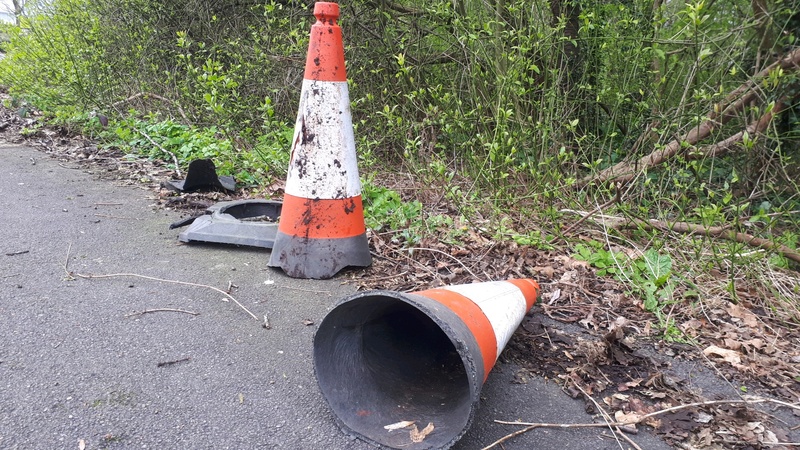 Dumped traffic cones