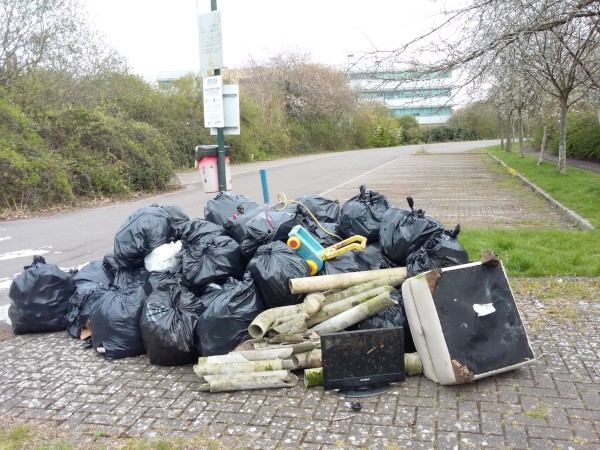 A huge pile of collected rubbish in the Oasis car park