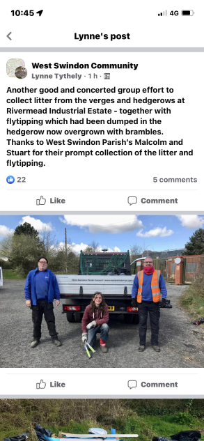 Social media post thanking West Swindon Parish Council staff