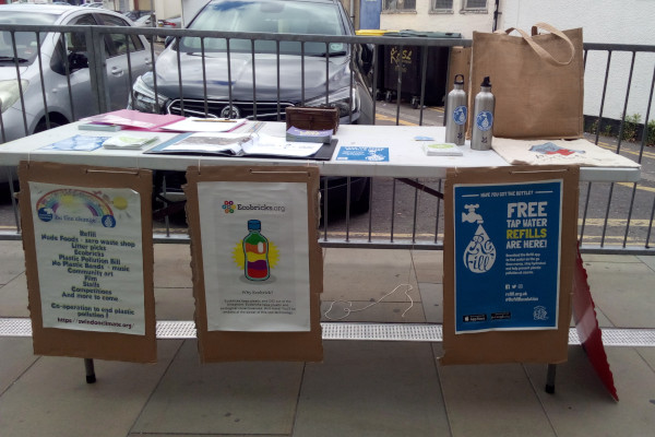 Our stall outside Sainsbury's, covered in leaflets and props