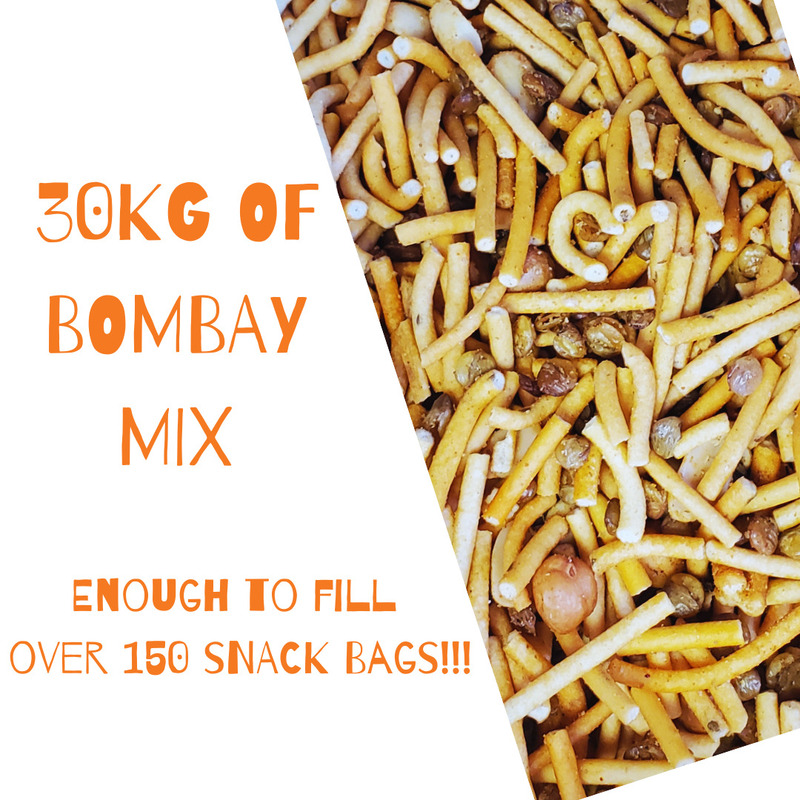 30kg of Bombay Mix.  Enough to fill over 150 snack bags!