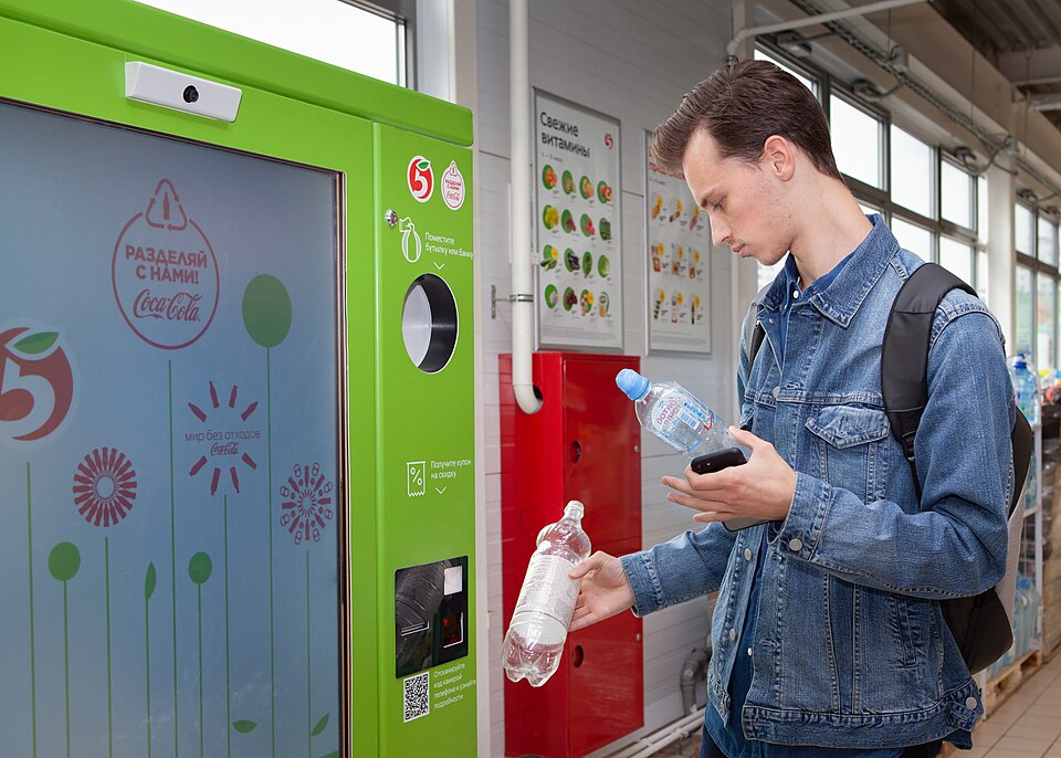Reverse vending machine being used
