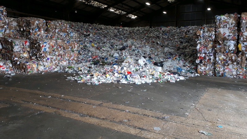 A huge pile of plastic waste at the Household Waste and Recycling Centre