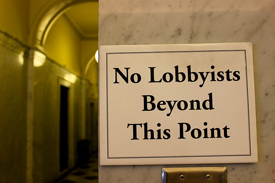 Sign which reads, 'No lobbyists beyond this point'