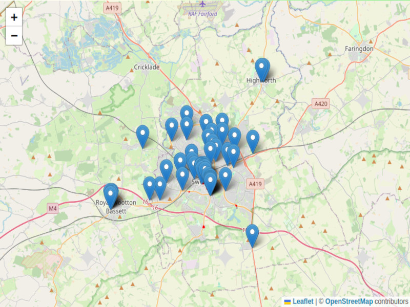 Map of Swindon's Refill stations
