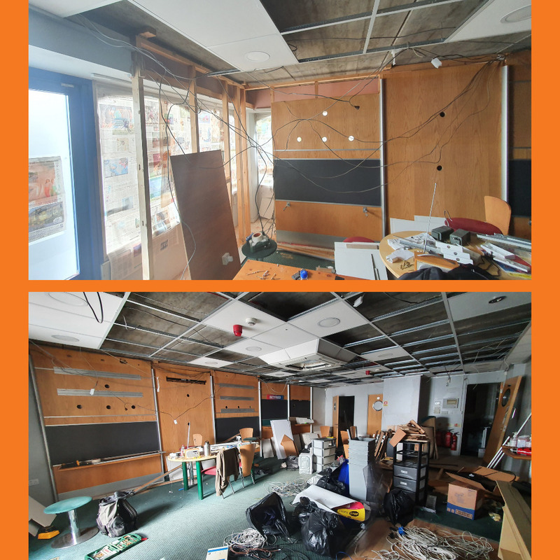 The shop interior being built