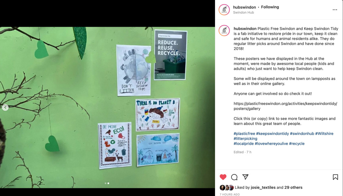 Instagram post re the Swindon Hub's Keep Swindon Tidy displays