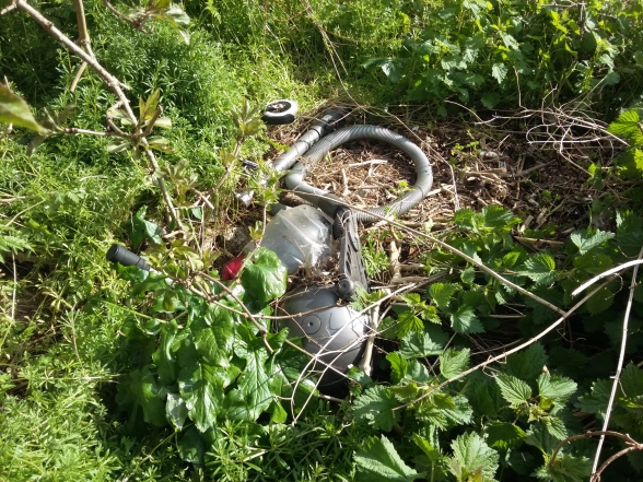 A dumped vaccum cleaner in greenery