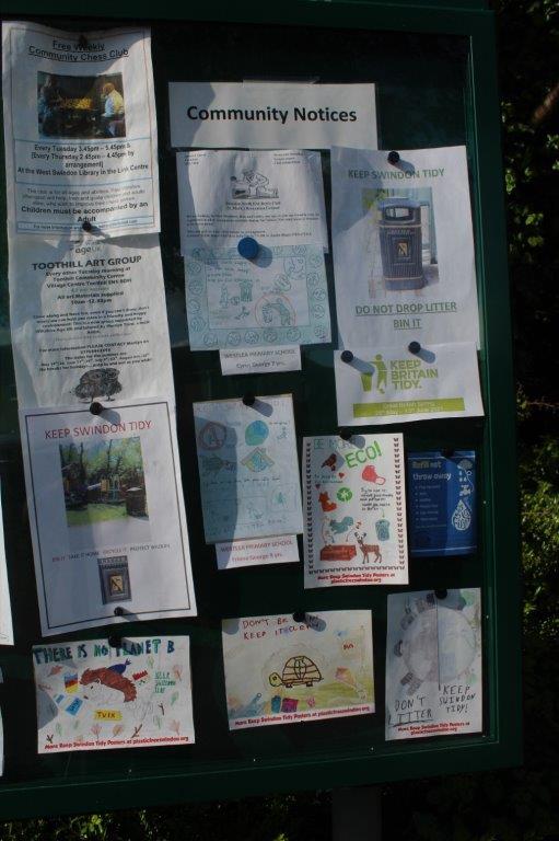 Westlead noticeboard with Keep Swindon Tidy information on it