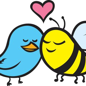 Birds and Bees radio show logo - a bird and bee snuggling with a love heart in between