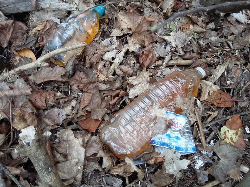 Close up of plastic bottles containing urine