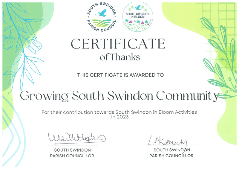 Certificate for Growing South Swindon Community