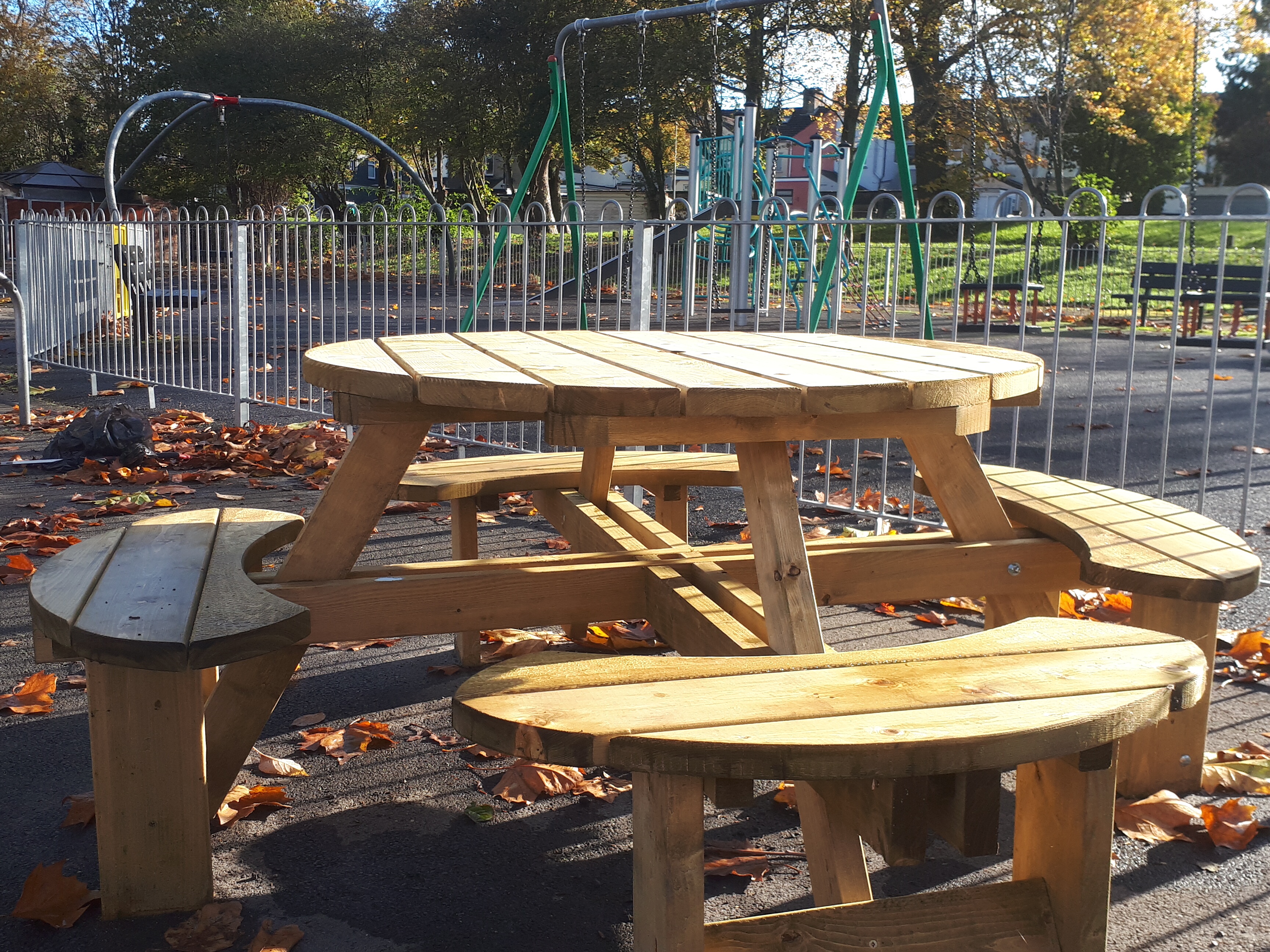 Picnic table by playground