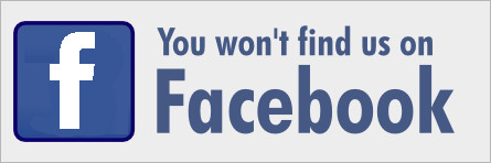 Facebook logo, reads 'You won't find us on Facebook'