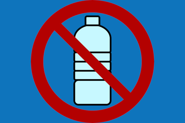Plastic bottle with a banned symbol over it